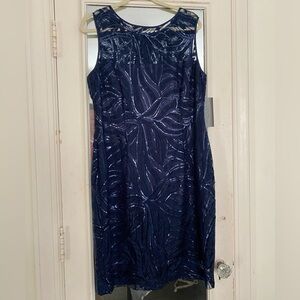 NWT Tahari Sequin Sleeveless Dress, Navy Blue, Size 14